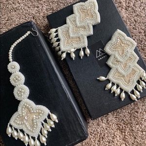 Pearl stitched earrings & head tikka
